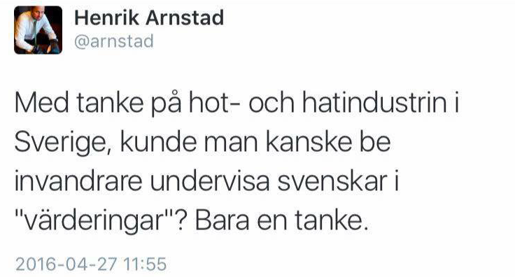 Skärmavbildning Henrik Arnstads Facebook-sida
