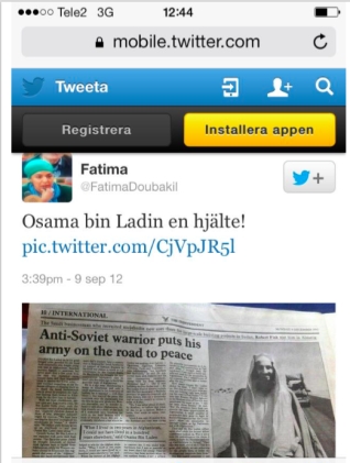 Skärmavbildning Fatima Doubakils twitterflöde