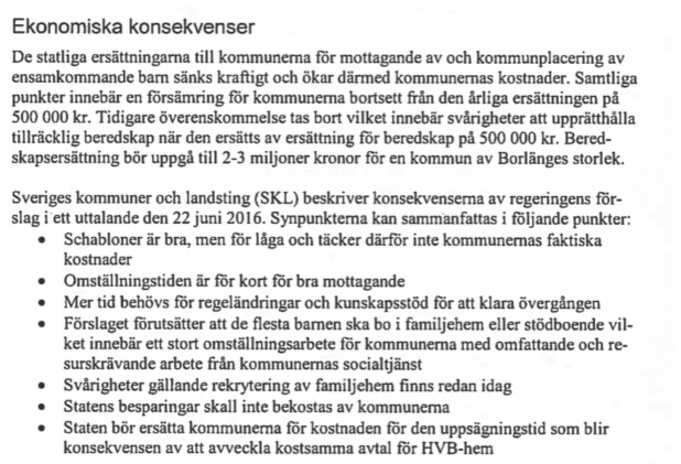 Utdrag ur Borlänge Kommuns remissvar.