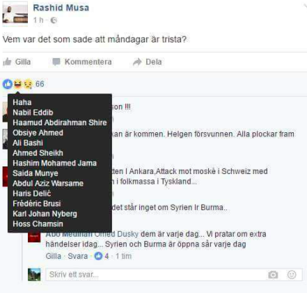 Skärmklipp från Rashid Musa:s numera raderade uppdatering på Facebook