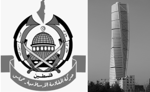 Hamas logo / Turning Toro, Malmö. Bilkälla: Wikipedia. Montage.