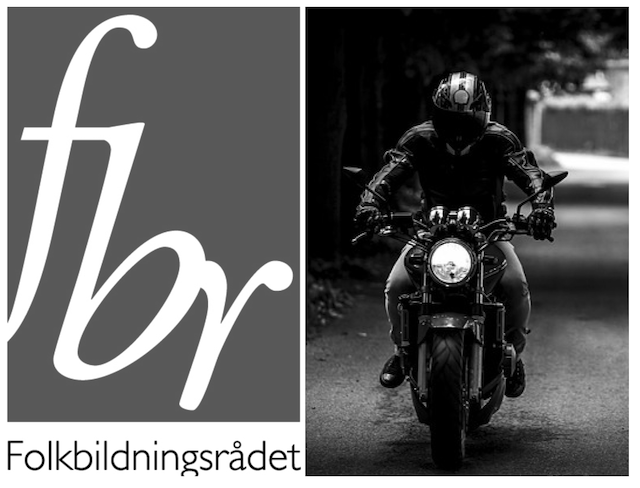Folkbildningrådets Logo / MC-förare. Image by SplitShire from Pixabay. Montage