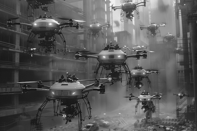 AI-genererad bild av drönare i statsmiljö. FreePik